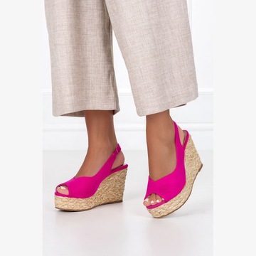 ESPADRYLE DAMSKIE FUKSJOWE BUTY NA KOTURNIE r 36