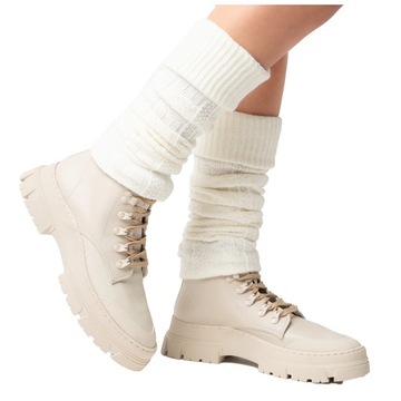 PODKOLANÓWKI DAMSKIE getry wełniane OCIEPLACZE Warkocz ecru Steven