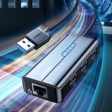 UGREEN — сетевой адаптер Ethernet с USB-концентратором — RJ45 1000 Мбит/с / 3 порта USB 3.0