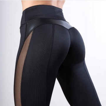 Czarne Sexy leginsy sportowe Z siateczką legginsy