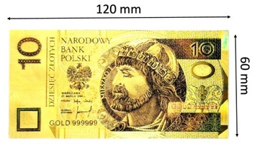 Красивая позолоченная коллекционная банкнота из ПВХ номиналом 10 злотых Mieszko I в ПОДАРОК