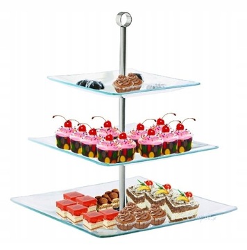 ТРЕХЯРУСНАЯ КВАДРАТНАЯ СТЕКЛЯННАЯ ТАРЕЛКА VERONIKA 21/25/29СМ ТАДАР