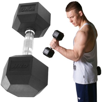 HRD HANTLA HANTEL ŻELIWNA TRENINGOWA GUMOWANA 10KG HEXAGONALNA POWLEKANA