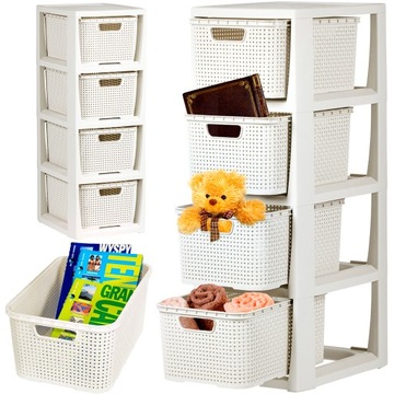 REGAŁ SZAFKA KOMODA PÓŁKA Z 4 KOSZAMI RATTAN BRANQ