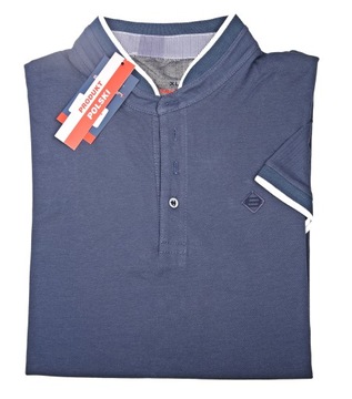 Koszulka męska elegancka niebieska Polska stójka T-shirt bawełniany XL
