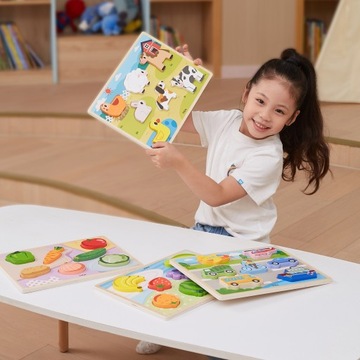 VIGA DREWNIANE PUZZLE UKŁADANKA MONTESSORI 2w1 FIGURKI FARMA ZWIERZĄTKA
