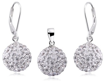 ELEGANCKI KLASYCZNY WISZĄCY SREBRNY KOMPLET BIAŁE KRYSZTAŁKI SWAROVSKI 12MM