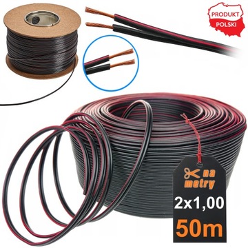 KABEL PRZEWÓD DO LED 50m CZARNY 2x1,00 MIEDZIANY | 50m