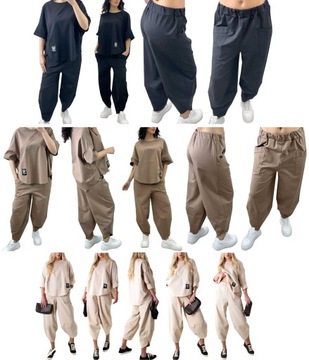 ИТАЛЬЯНСКИЙ ЭЛЕГАНТНЫЙ ХЛОПКОВЫЙ КОМПЛЕКТ БЛУЗКА, БРЮКИ, СВИТШОТ, ОВЕРСАЙЗ L