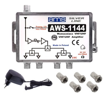 Wzmacniacz antenowy 4 TV AWS-1144 DVB-T2 +zasilacz