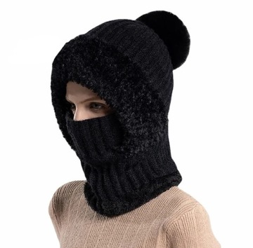 KAPTUR ZIMOWA KOMINIARKA OCIEPLANA KOMIN CZAPKA Z POMPONEM DAMSKA FUTERKO