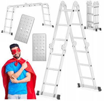 DRABINA PRZEGUBOWA ALUMINIOWA 4X3 PODEST PODESTEM SKŁADANA WIELOFUNKCYJNA