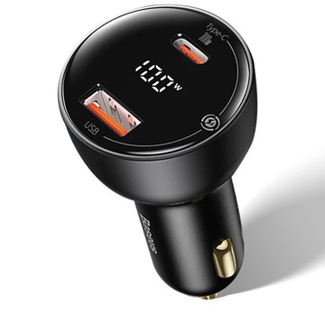 Mocna ładowarka samochodowa Baseus 100W USB-A, USB-C QC z wyświetlaczem LED