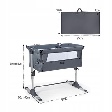 Регулируемая дорожная кроватка, серая.