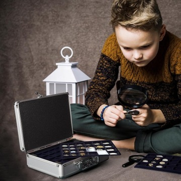 КОЛЛЕКЦИОННАЯ МОНЕТНАЯ КОРОБКА, АЛЮМИНИЕВЫЙ ЧЕМОДАН 33-48 ММ, 6 ЛОТКОВ