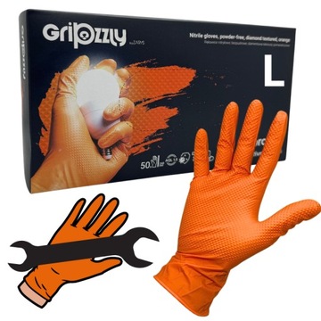 Rękawiczki RĘKAWICE NITRYLOWE GRIPZZLY ORANGE GRIP pomarańczowe L 50 szt.
