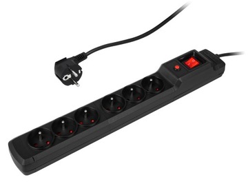 LISTWA ZASILAJĄCA ANTYPRZEPIĘCIOWA PRZEDŁUŻACZ 1,5M 6 GNIAZD CZARNA