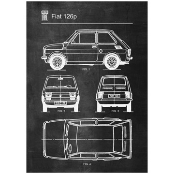 Plakat Fiat 126p Retro Patent Poster Schemat