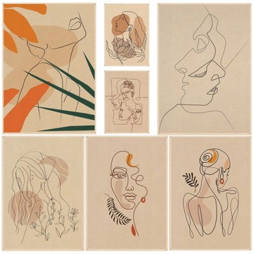 Абстрактное Лицо Искусства Одной Линии Листья Винтаж