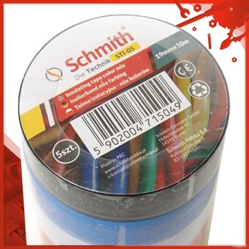 ИЗОЛЯЦИОННАЯ ЛЕНТА MIX 5 ШТ. 10М ПРОЧНАЯ ПВХ ВОДОНЕПРОНИЦАЕМАЯ SCHMITH