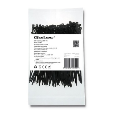 Qoltec Opaski zaciskowe/trytki 2.5*100mm Nylon66 UV Czarne