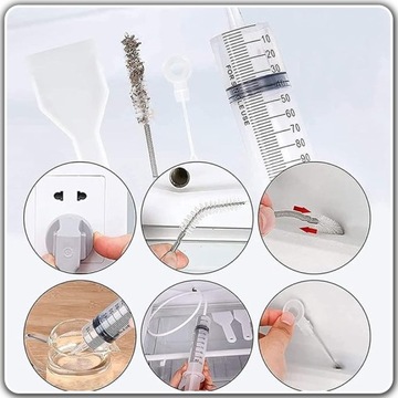 УНИВЕРСАЛЬНЫЙ НАБОР ДЛЯ ОЧИСТКИ СЛИВОВ ХОЛОДИЛЬНИКА БОЛЬШОЙ ШПРИЦ 5 В 1