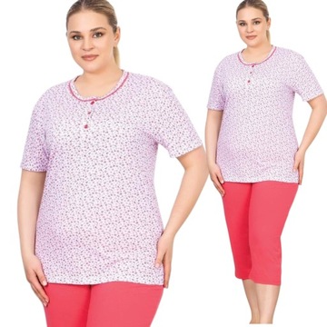 PIŻAMA DAMSKA MORELLA PLUS SIZE SPODNIE 3/4 100% BAWEŁNA