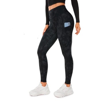 Legginsy damskie sportowe z kieszeniami fitness szare wysoki stan M