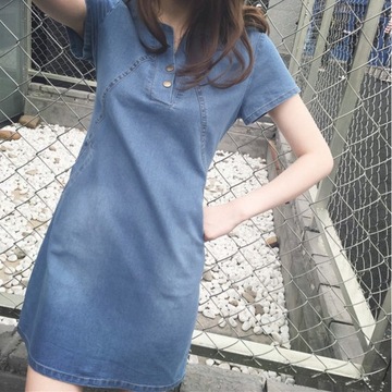Damska sukienka jeansowa z dekoltem w kształcie litery V, wąska, obcisła spódnica z krótkim rękawem, jasnoniebieska XXL