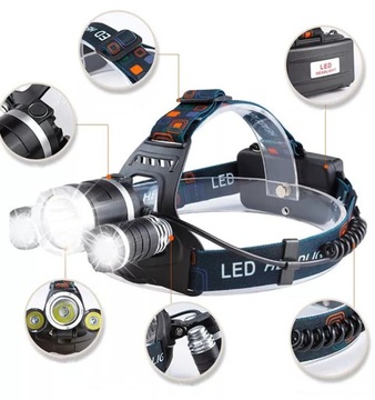 МОЩНАЯ ФАРА 3 x LED T6 АККУМУЛЯТОРНАЯ ФАРА CREE