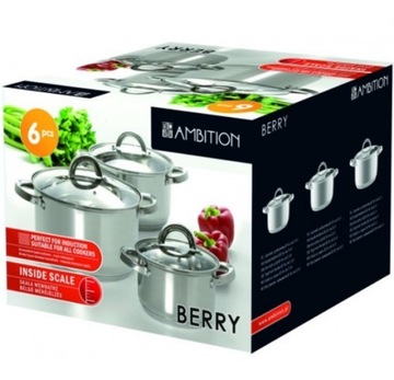 AMBITION 6 НАБОР КОРЗИН ИЗ НЕРЖАВЕЮЩЕЙ СТАЛИ BERRY НАБОР ИНДУКЦИОННЫХ