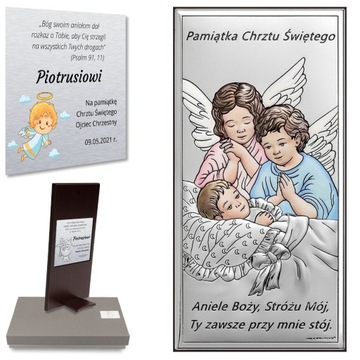 SREBRNY OBRAZEK ANIOŁKI Z GRAWEREM PAMIĄTKA CHRZTU