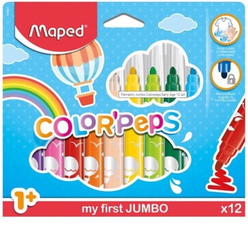 Flamastry markery w pudełku z zawiasami dla maluchów Jumbo Color 12 kolorów