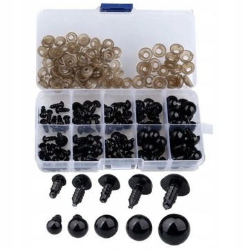 OCZKA ZACISKOWE DO MASKOTEK 100 SZTUK 6-12 MM OCZY LALEK MIX