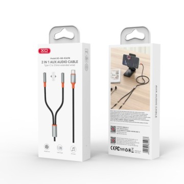 Аудиокабель-переходник-разветвитель USB C 2 jack длиной 3,5 мм 1,2 м черный 2в1 XO