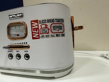 РЕТРО ТОСТЕР 1000ВТ НА 2 ВКУСА, БЕЛЫЙ/ЗОЛОТОЙ ELEMENTS MUSE MS-130W