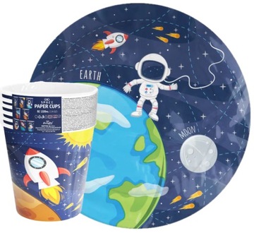 ZESTAW KUBKI TALERZYKI KOSMOS PLANETA MARS 16szt
