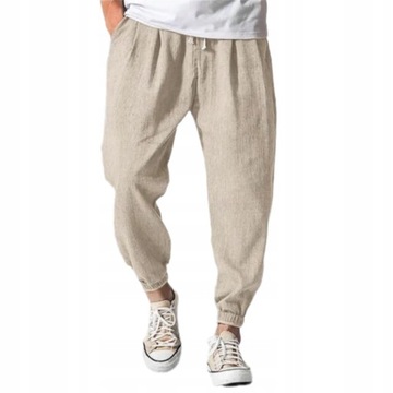 oddychająca luźny meskie lniane spodnie joggery5