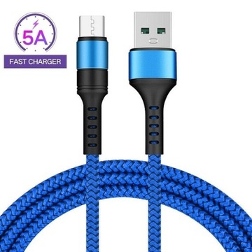 Kabel USB-C do USB Pleciony 5A niebieski 1M