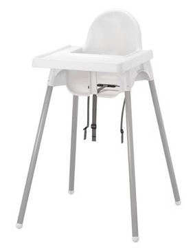 IKEA ANTILOP Krzesełko do karmienia, biały/srebrny + taca