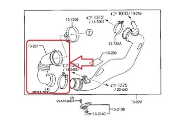 TRUBKA WAZ PŘÍVOD TURBO INTERCOOLER MAZDA 5 (CR19) 2.0 CD RF7N13221