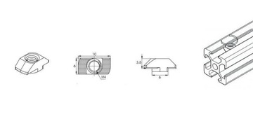 Nakrętka Młoteczkowa Wpust T M4 do Profili 2020 10 szt TSLOT, T-NUT, TNUT
