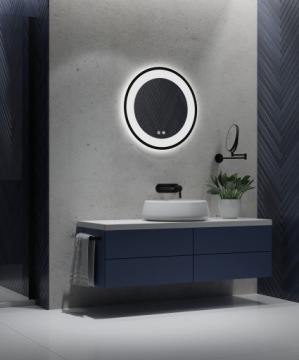 КРУГЛОЕ СВЕТОДИОДНОЕ ЗЕРКАЛО В ЧЕРНОЙ РАМКЕ 80СМ МЕГА ЯРКОЕ