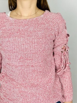 Sweter melanż S 36 sznurowane rękawy Select