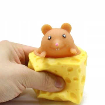 Gniotek myszka w serze sensoryczny antystresowy squishy zabawka mochi żółta