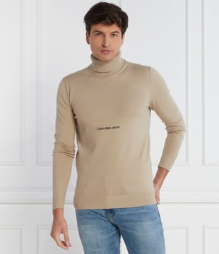 Calvin Klein Jeans sweter beżowy golf rozmiar M