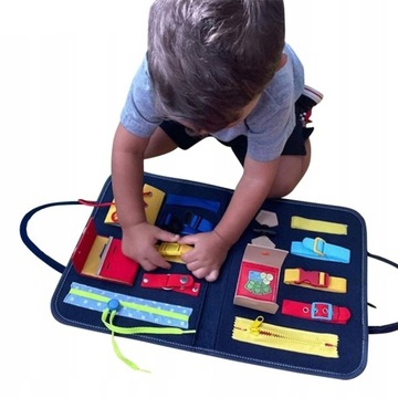 MONTESSORI TECZKA EDUKACYJNA ZAMKI KLAMRY GUZIKI