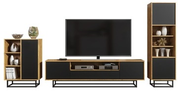 SZAFKA RTV 200 CM WITRYNA KOMODA LOFT DĄB/CZARNY