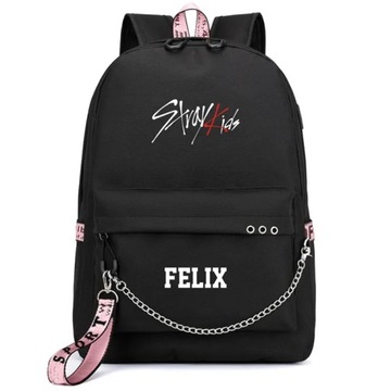 Kopo Stray Kids Felix Plecak USB Podręcznik szkolny Czarna różowa torba Mo