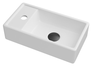 БЕЛАЯ КЕРАМИЧЕСКАЯ ПРЯМОУГОЛЬНАЯ РАКОВИНА НА СТОЛЕНЕ, МАЛЕНЬКАЯ, ДЛЯ ВАННОЙ КОМНАТЫ ASPRA